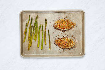 Roast Asparagus and Finish Chicken
