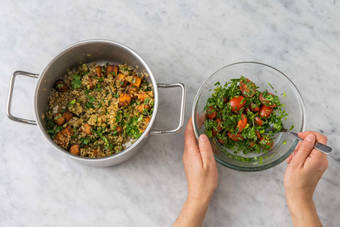FINISH FREEKEH AND MAKE TOMATO SALAD