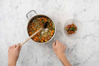 Finish freekeh and make salad