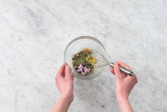 Make dressing and marinate onions