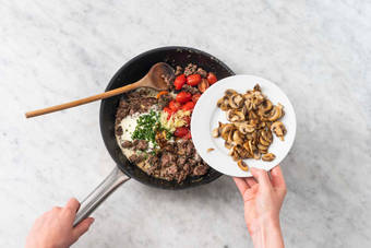 Cook beef and creamy chive sauce