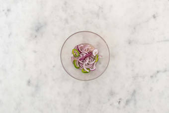 Pickle onions and jalapeños