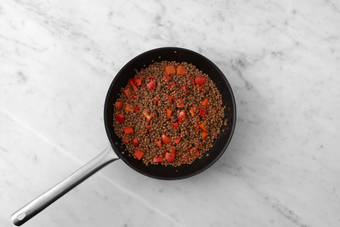 Cook peppers and lentils