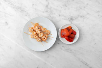 Grill peppers and shrimp