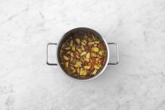 Sear chicken and veggies