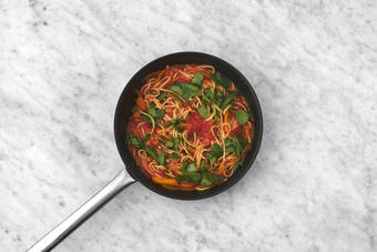 Finish sauce and cook linguine