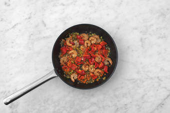 Cook shrimp and veggies