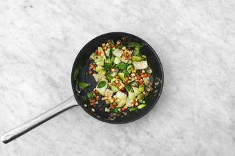 Cook beef and veggies