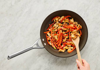 COOK VEGGIES & CHICKEN