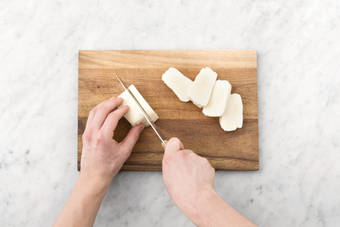 Cut the haloumi