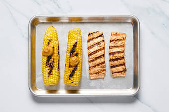 Grill corn and salmon