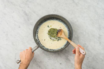 Make the creamy pesto sauce 