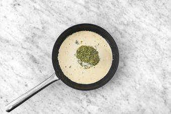 Make the creamy pesto sauce 