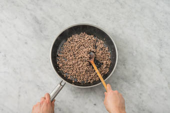 Cook the beef & chorizo