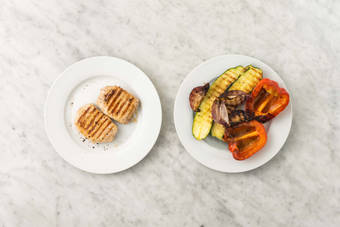 Grill chicken and veggies