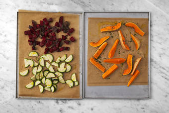 Roast the veggies & cook the salmon