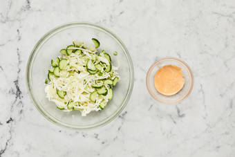 Make slaw and sriracha mayo