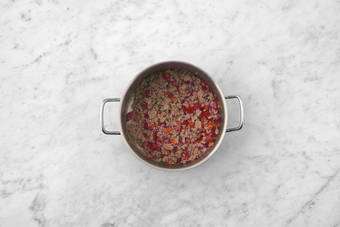 Cook beef and veggies