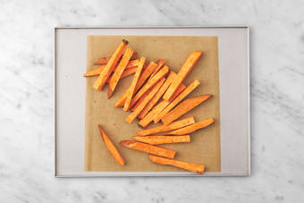 Bake the kūmara fries