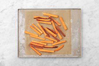 Bake the sweet potato fries