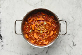 Finish prep and braise lentils