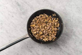 Cook pork and mushrooms