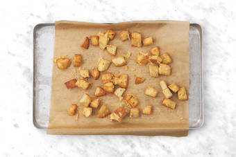 Bake the cheesy croutons 