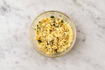 Finish bulgur and make sauce