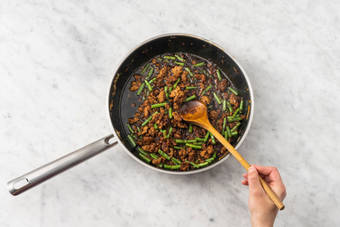 Cook the veggies & pork 