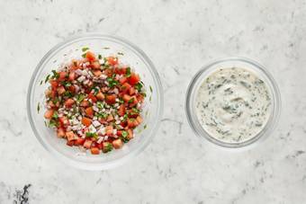 Make yogurt sauce and pico de gallo