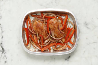 Prep and bake chicken with veggies