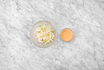 Make slaw and sriracha mayo