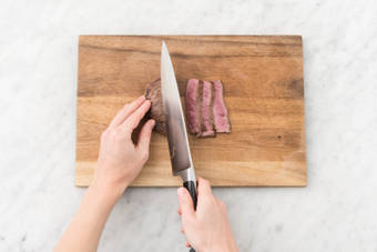 Thinly slice the steak