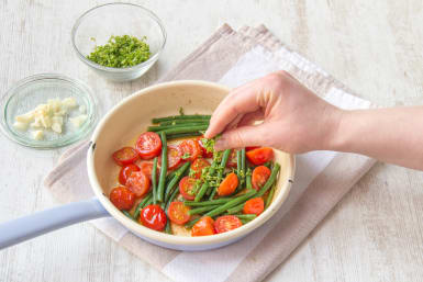 Cook the tomatoes and green beans