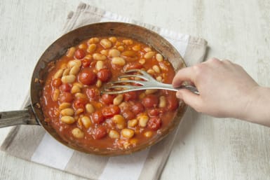 Cook beans and vegetables