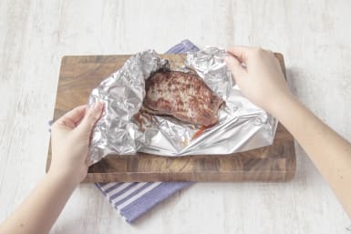 Wrap steak in foil