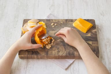 Remove seeds from butternut squash