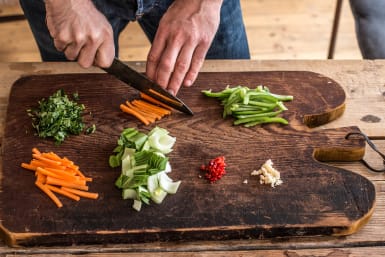 Chop carrot into micro-thin sticks