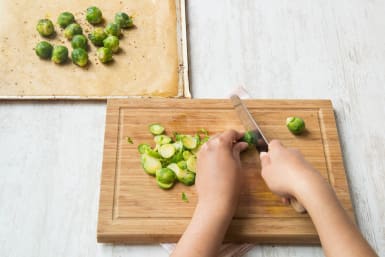 Prep the Brussels sprouts