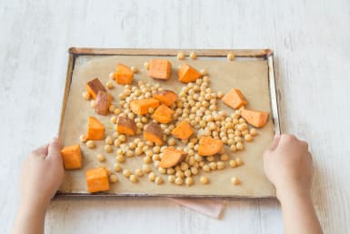 Roast your sweet potato and chickpeas