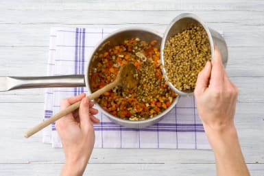 Add your lentils to the pan