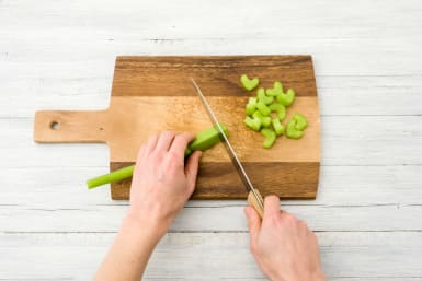 Chop your celery stick into roughly 1cm pieces