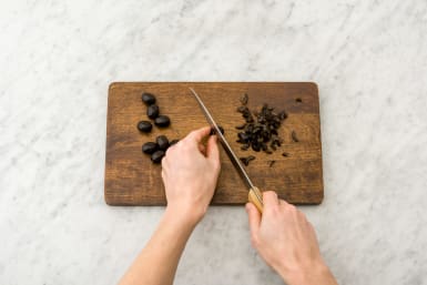 Chop up the olives