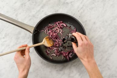 Soften the red onion