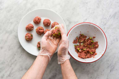 Shape into tablespoon sized meatballs