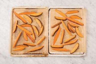 Cook the sweet potato wedges