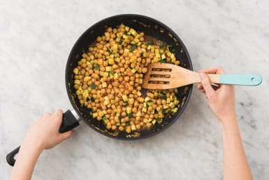 Cook the spiced chickpeas