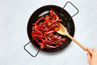 Cook Bell Pepper and Chorizo