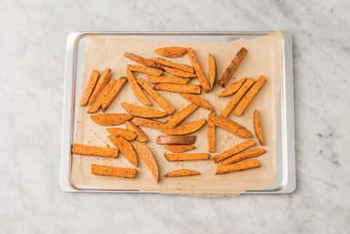Bake the sweet potato chips