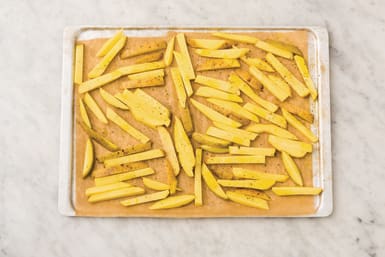 Bake the cheesy fries
